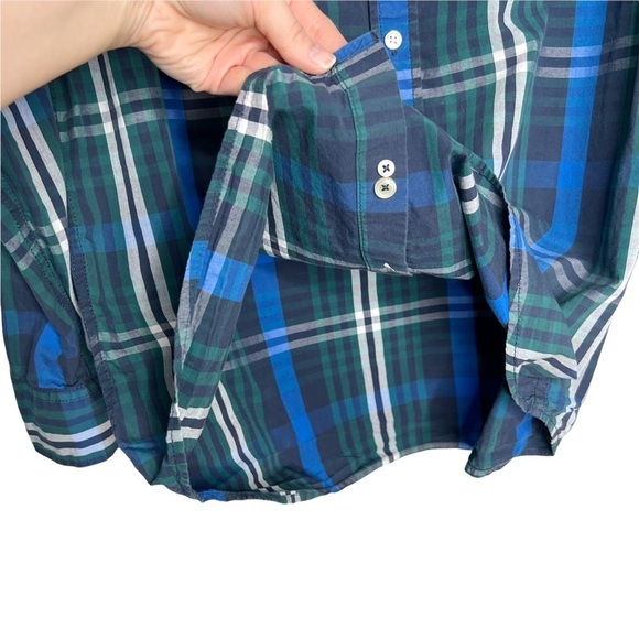Sonoma Green & Cobalt Blue Plaid Collared Button Front Shirt - Picture 5 of 9